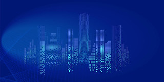 蓝色科技线条科技城市城市剪影渐变会议展板背景
